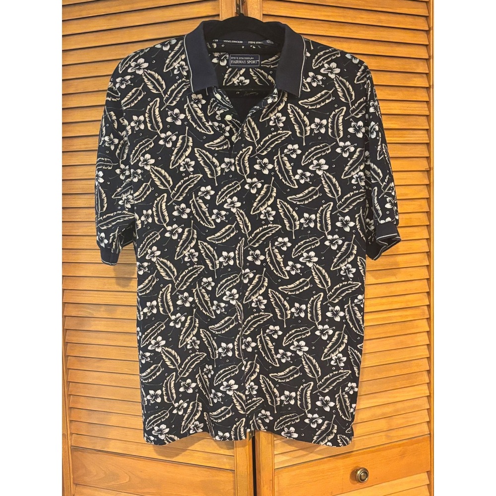 Steve Stricker Fairway Sport Men M Blue Floral Hawaiian Golf Polo Shirt